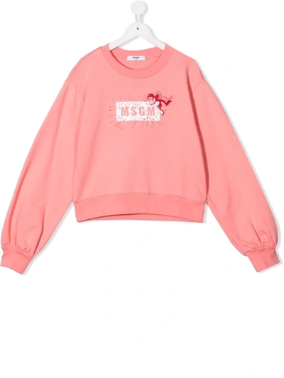 Msgm Teen Cupid-motif Logo Sweatshirt In Pink