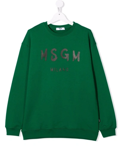 Msgm Teen Logo-print Cotton Sweatshirt In Green