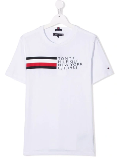 Tommy Hilfiger Junior Logo-print Organic Cotton T-shirt In 白色
