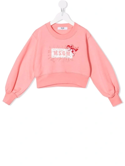 Msgm Kids' Cupid-motif Logo Sweatshirt In Pink