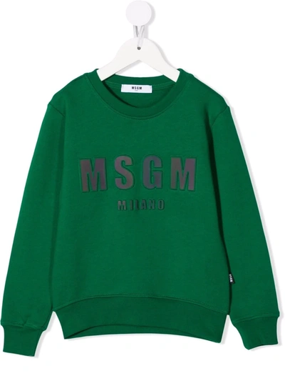 Msgm Kids' Logo-embroidered Sweatshirt In Verde