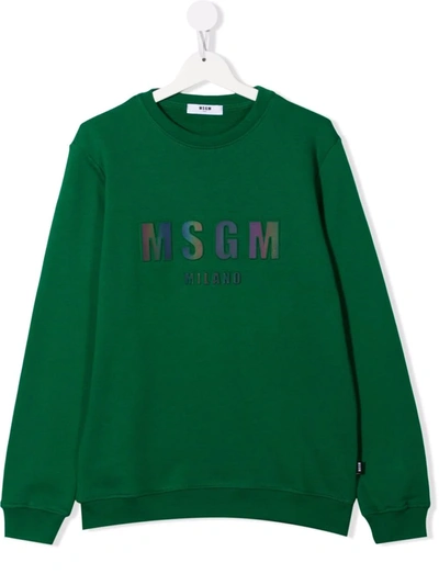 Msgm Teen Logo-embroidered Sweatshirt In Green