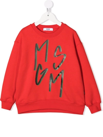 Msgm Kids' Logo-print Crew Neck Sweatshirt In Red