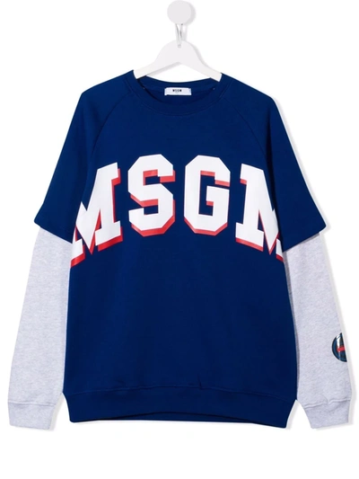 Msgm Teen Layered Logo-print Sweatshirt In Blue