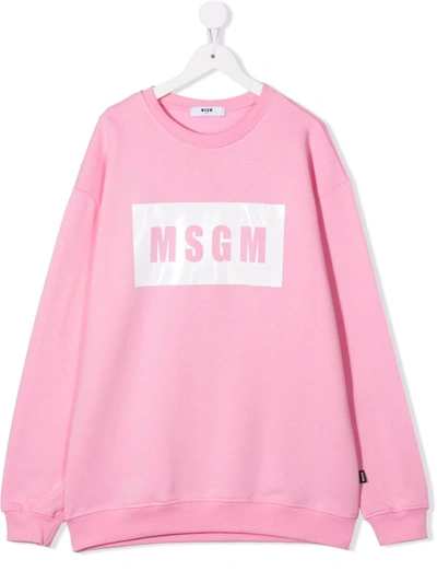 Msgm Kids' Logo印花卫衣 In Pink