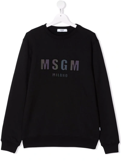 Msgm Kids' Logo-patch Cotton Sweatshirt In Black
