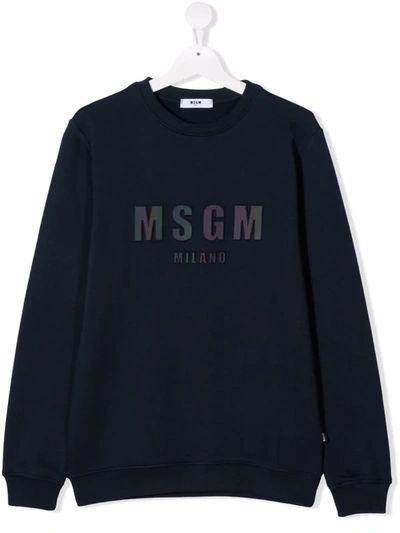 Msgm Teen Logo-patch Cotton Sweatshirt In Blue