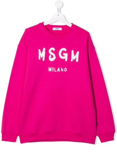 Msgm Teen Logo-print Cotton Sweatshirt In Pink