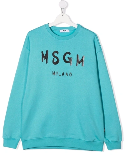 Msgm Teen Logo-print Cotton Sweatshirt In Blue
