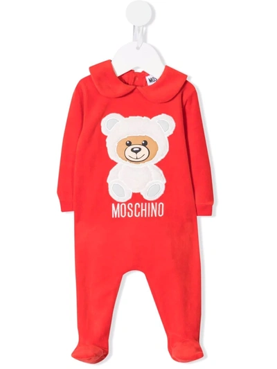 Moschino Babies' Teddy Bear Logo-embroidered Romper In Red