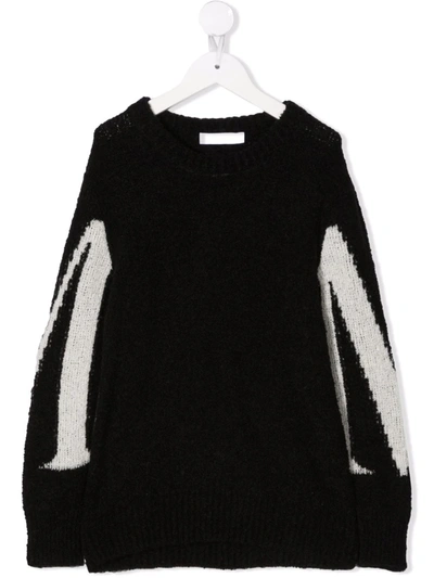 Msgm Kids' Logo-print Round Neck Jumper In Black