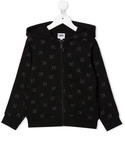 Karl Lagerfeld Kids' Logo Zipped Hoodie In Black