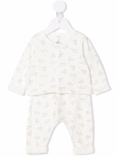 Petit Bateau Babies' Animal-pattern Organic Cotton Pyjamas In White