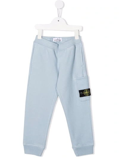 Stone Island Kids Light Blue Multi-pocket Joggers With Logo Patch