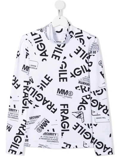 Mm6 Maison Margiela Teen Slogan-print Turtle Neck T-shirt In White