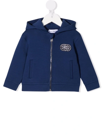 Emporio Armani Babies' Embroidered Patch Zip-up Hoodie In Blue