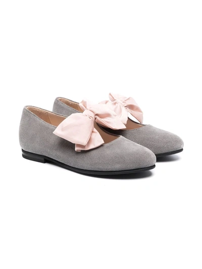 Il Gufo Kids' Bow-detail Ballerina Shoes In Grey