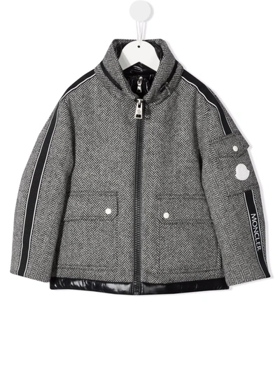 Moncler Kids' Padded Herringone-pattern Coat In Black