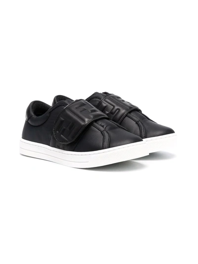 Fendi Kids' Ff-embossed Touch-strap Trainers In Nero