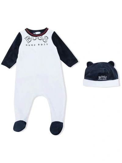 Bosswear Babies' Embroidered-logo Two-tone Romper In Blue