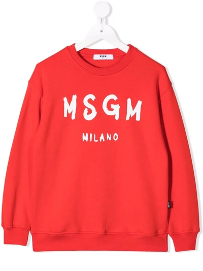 Msgm Teen Logo-print Cotton Sweatshirt In Red