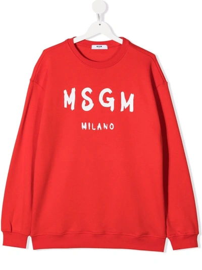 Msgm Teen Logo-print Cotton Sweatshirt In Red