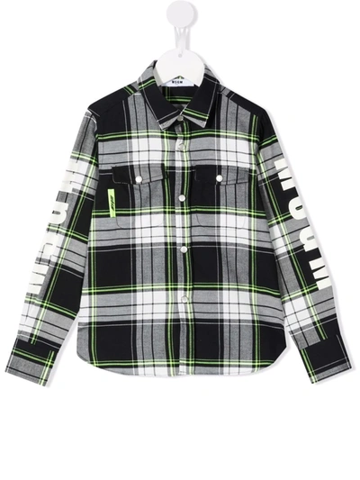 Msgm Teen Plaid-check Cotton Shirt In Black