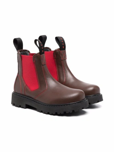 Marni Kids' Ankle Boots In Bicolor Leather In Brown