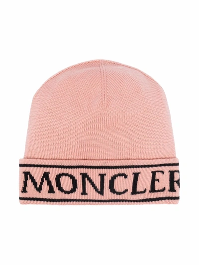 Moncler Kids' Intarsia-knit Logo Hat In Pink