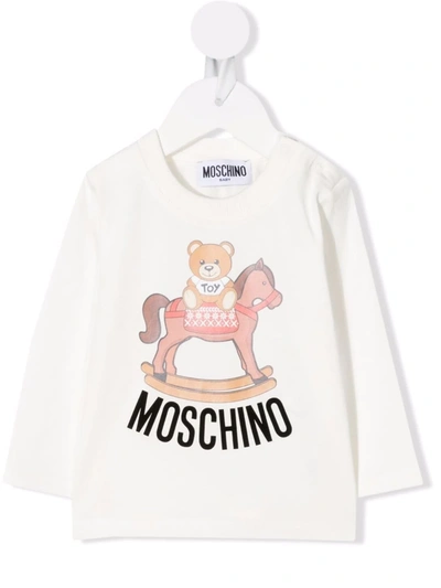Moschino Babies' Teddy Logo-print Longsleeved Top In White