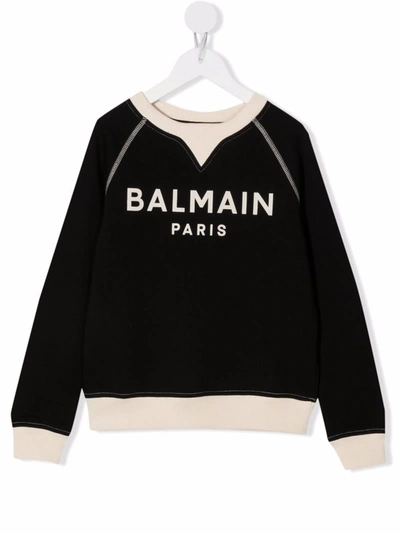 Balmain Teen Logo-print Cotton Sweatshirt In Nero