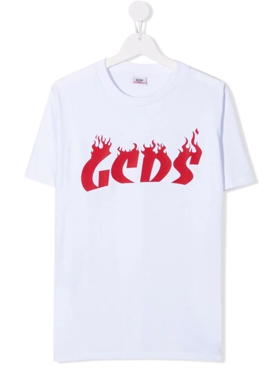 Gcds Teen Burning Logo T-shirt In White