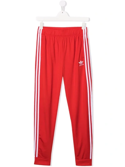 Adidas Originals Teen Trefoil-logo Track Trousers In Red