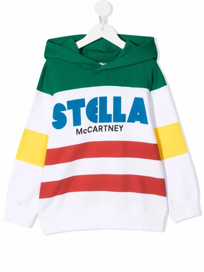 Stella Mccartney Kids' Logo Block-striped Cotton Hoodie In White