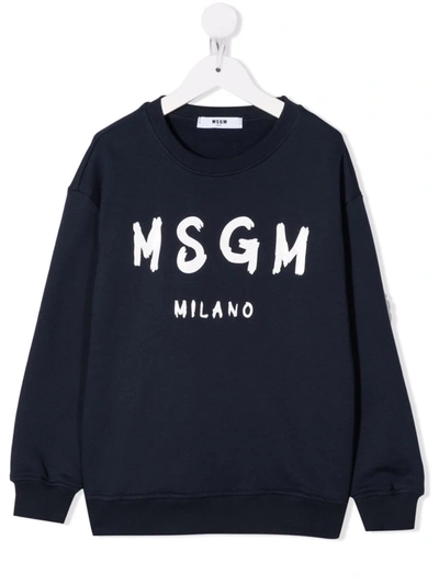 Msgm Kids' Logo-print Crewneck Sweatshirt In Blue