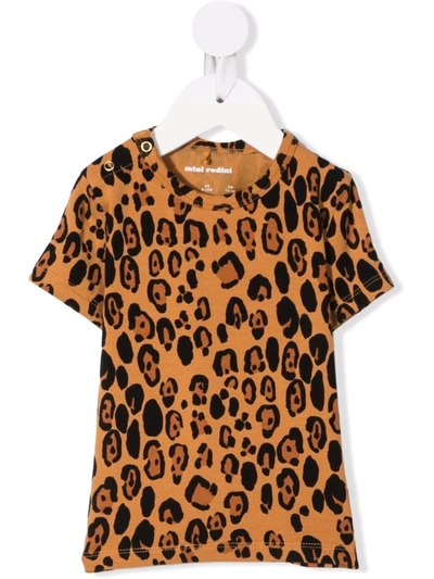 Mini Rodini Leopard-print Short-sleeved T-shirt In Brown