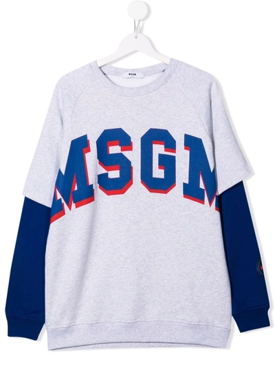 Msgm Teen Layered Logo-print Sweatshirt In Grey