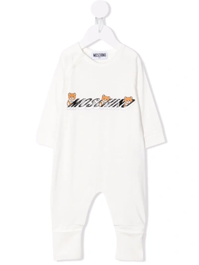 Moschino Babies' Logo印花连体睡衣 In White