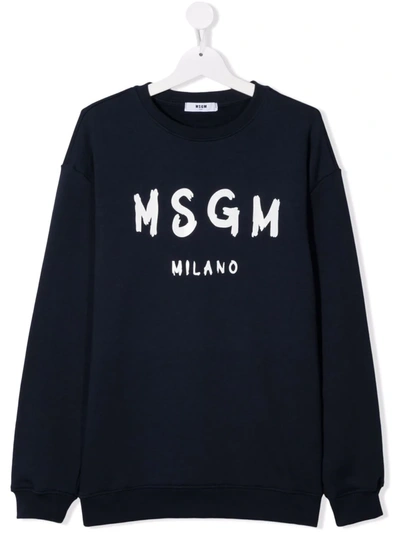 Msgm Teen Logo-print Cotton Sweatshirt In Blue