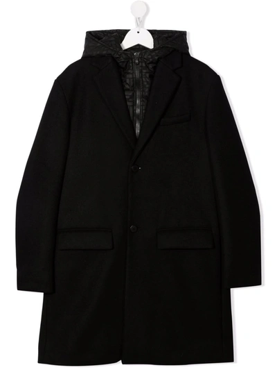 Fendi Teen Layered Single-breasted Wool Coat In Black