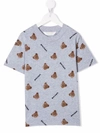 Palm Angels Kids Grey All-over Bear Logo T-shirt In Grey
