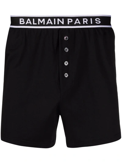 Balmain Logo裤腰排扣四角裤 In Black