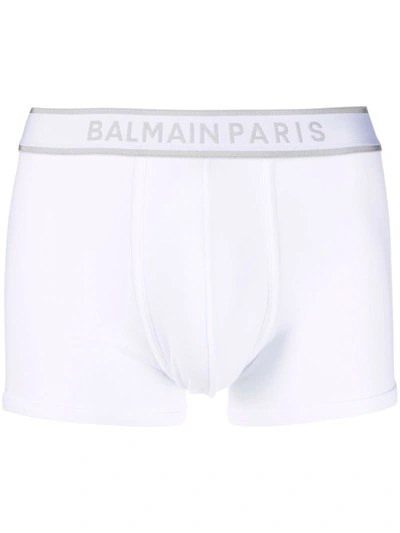 Balmain Contrasting Logo-waistband Boxer Briefs In White