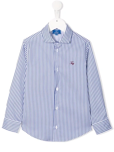 Fay Kids' Logo-embroidered Striped Shirt In Bianco-blu