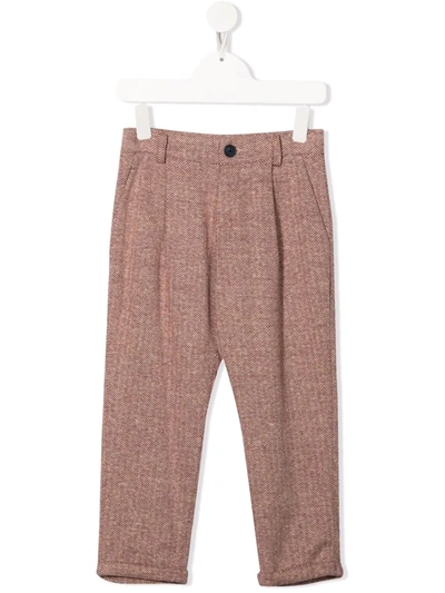 Fay Kids' Herringbone Straight-leg Trousers In Rosso