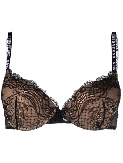 Dsquared2 Logo Strap Lace Bra In Skin Colour