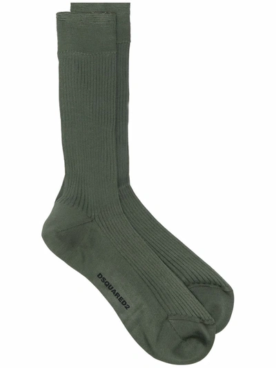 Dsquared2 Ribbed Ankle Socks In Green