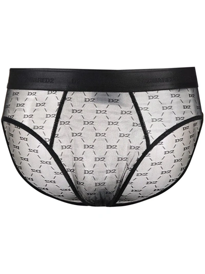 Dsquared2 Logo Print Lace Briefs In Black