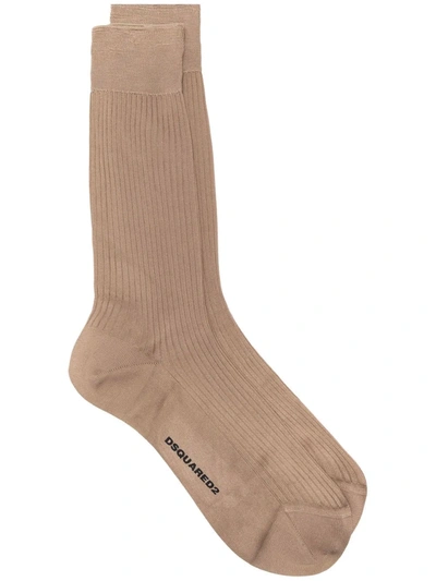 Dsquared2 Ribbed Ankle Socks In Neutrals