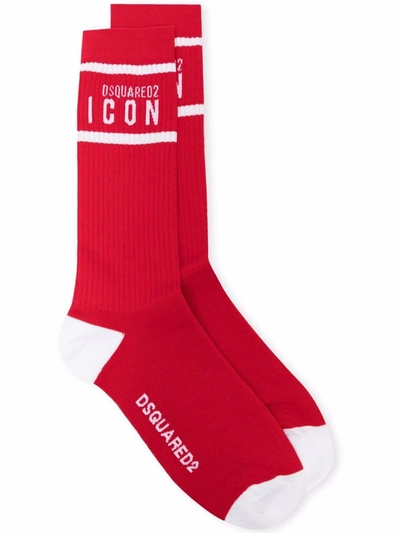 Dsquared2 Icon Ribbed Ankle Socks In Red